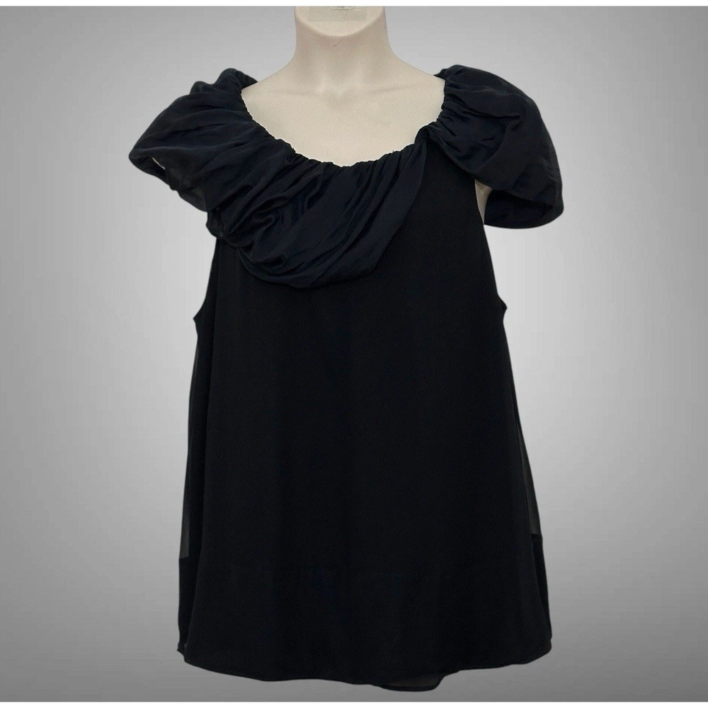 Kay Unger Womens Top Plus 24 Black 100% Silk Draped Ruffle Tunic Cocktail Chic